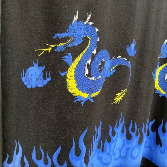 Y2K 90s J/E/T Streetwear Blue Dragon Flames Casual Hawaiian Style Mens XXL - Picture 11 of 11